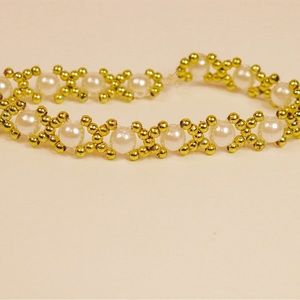 4” Beaded Bracelet Made with Acrylic Pearl Beads and Faux Gold